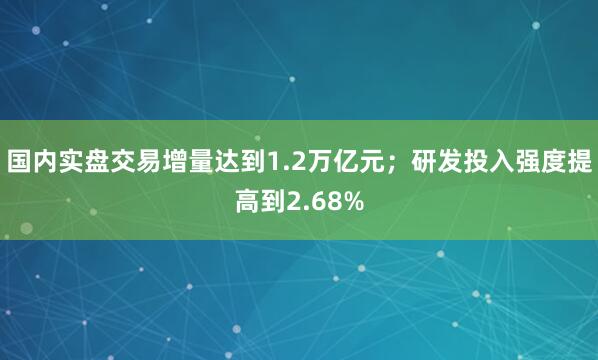 国内实盘交易增量达到1.2万亿元；研发投入强度提高到2.68%